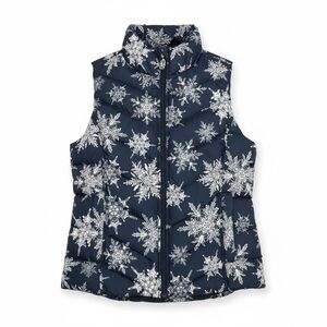 Lands’ End Women’s Down Snowflake Puffer Vest Navy White Winter Small